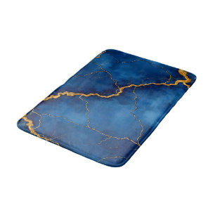 Royal Blue Gold Marble Collection Badematte