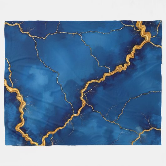 Royal Blue Gold Marble Collection Fleecedecke (Vorderseite (Horizontal))
