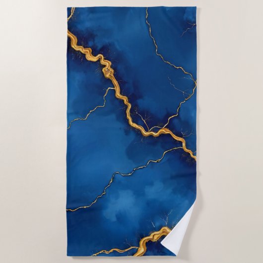 Royal Blue Gold Marble Collection Strandtuch (Vorderseite)