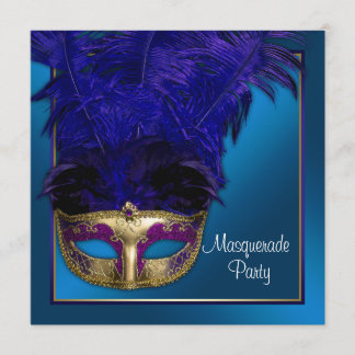 Royal Blue Gold Masquerade Party Einladungen