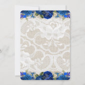 Royal Blue Gold Navy Floral Lace Rustic Wedding Einladung (Rückseite)