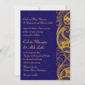 Royal Blue Gold Paisley Hindu Indian Wedding Einladung (Vorderseite)