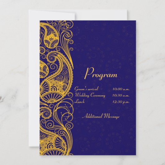 Royal Blue Gold Paisley Hindu Indian Wedding Einladung (Rückseite)