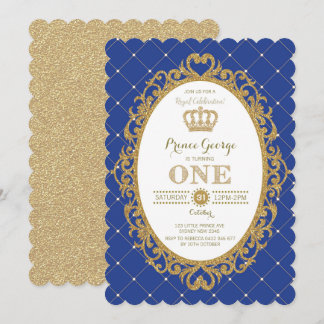 Royal Blue Gold Prince Baby Boy 1. Geburtstag Part Einladung