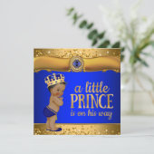 Royal Blue Gold Prince Baby Dusche Einladung (Stehend Vorderseite)