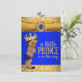 Royal Blue Gold Prince Baby Dusche Einladung (Stehend Vorderseite)