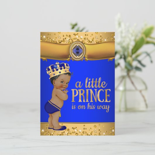 Royal Blue Gold Prince Baby Dusche Einladung (Stehend Vorderseite)