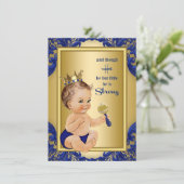 Royal Blue Gold Prince Baby Dusche Einladung (Stehend Vorderseite)