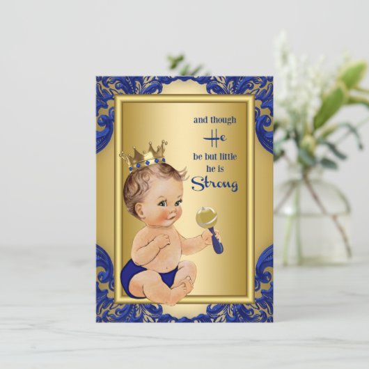 Royal Blue Gold Prince Baby Dusche Einladung (Stehend Vorderseite)