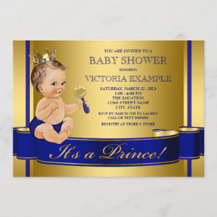 Royal Blue Gold Prince Baby Dusche Einladung