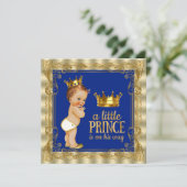 Royal Blue Gold Prince Baby Dusche Einladung (Stehend Vorderseite)
