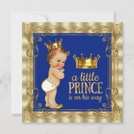 Royal Blue Gold Prince Baby Dusche Einladung (Vorderseite)