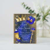 Royal Blue Gold Prince Baby Dusche Einladung Postkarte (Stehend Vorderseite)
