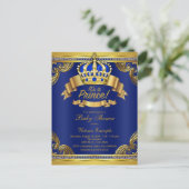 Royal Blue Gold Prince Baby Dusche Einladung Postkarte (Stehend Vorderseite)