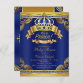 Royal Blue Gold Prince Baby Dusche Einladung Postkarte (Vorne/Hinten)
