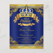 Royal Blue Gold Prince Baby Dusche Einladung Postkarte (Vorderseite)
