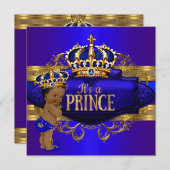 Royal Blue Gold Prince Baby Dusche Ethnic Einladun Einladung (Vorne/Hinten)
