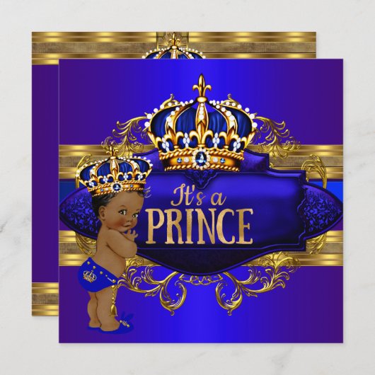 Royal Blue Gold Prince Baby Dusche Ethnic Einladun Einladung (Vorne/Hinten)