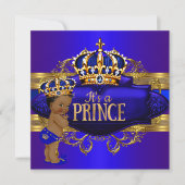 Royal Blue Gold Prince Baby Dusche Ethnic Einladun Einladung (Vorderseite)