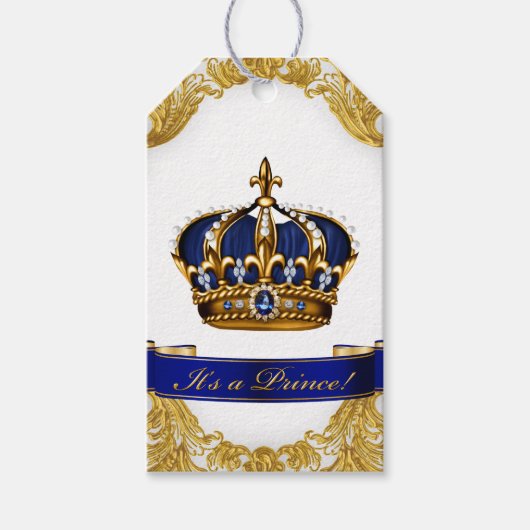 Royal Blue Gold Prince Baby Dusche Geschenkanhänger (Vorderseite)