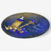 Royal Blue Gold Prince Baby Dusche Pappteller (Schrägansicht)