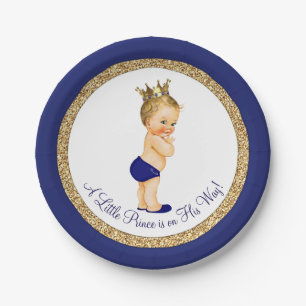 Royal Blue Gold Prince Baby Dusche Pappteller
