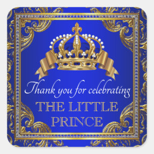 Royal Blue Gold Prince Baby Dusche Pflegeaufkleber Quadratischer Aufkleber