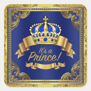 Royal Blue Gold Prince Baby Dusche Quadratischer Aufkleber
