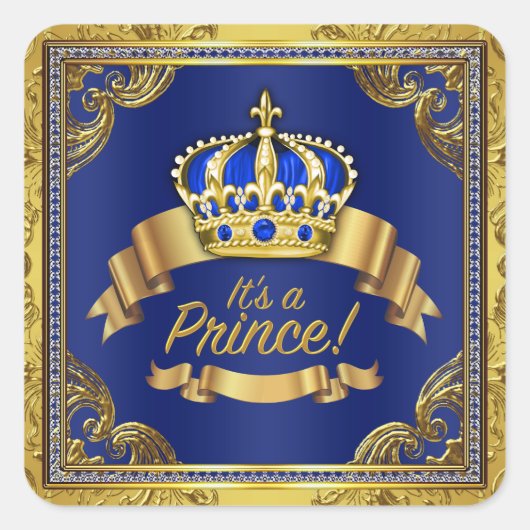 Royal Blue Gold Prince Baby Dusche Quadratischer Aufkleber (Vorderseite)