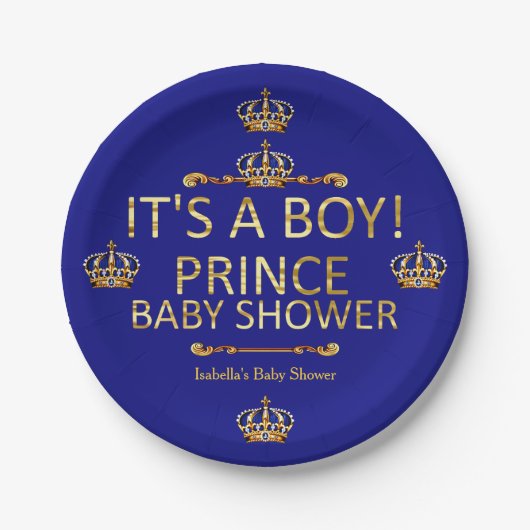 Royal Blue Gold Prince Baby Dusche The A Boy Pappteller (Vorderseite)