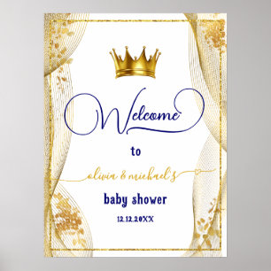 Royal Blue Gold Prince Baby Dusche Willkommen Poster