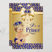 Royal Blue & Gold Prince Baby Duschkrone Einladung (Vorne/Hinten)