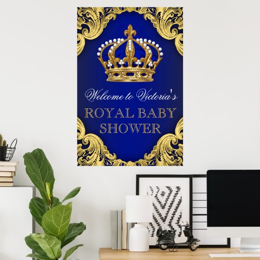 Royal Blue Gold Prince Baby Duschzeichen Poster (Heimbüro)