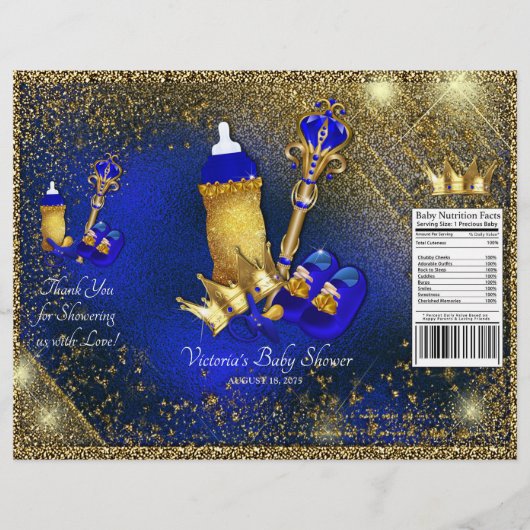 Royal Blue Gold Prince Baby Showbeutel Flyer (Vorne)