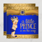 Royal Blue Gold Prince Baby Shower Einladungen (Vorne/Hinten)