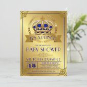 Royal Blue Gold Prince Baby Shower Einladungen (Stehend Vorderseite)