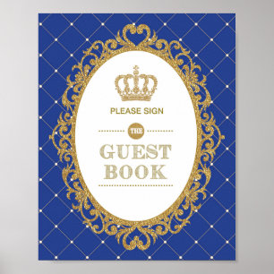 Royal Blue Gold Prince Birthday Guest Book Sign Poster