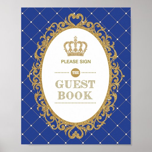 Royal Blue Gold Prince Birthday Guest Book Sign Poster (Vorne)