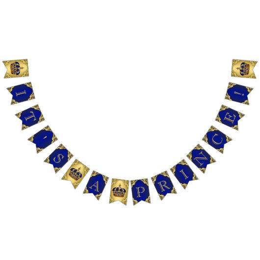 Royal Blue Gold Prince Crown Baby Dusche Wimpelkette (Alle)