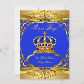 Royal Blue Gold Prince Crown Baby Shower Boy Einladung (Vorderseite)