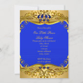 Royal Blue Gold Prince Crown Baby Shower Boy Einladung (Rückseite)