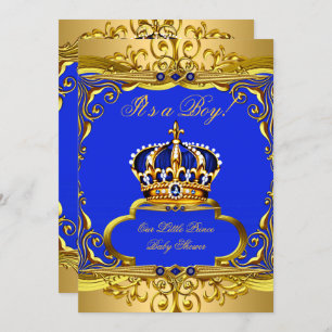 Royal Blue Gold Prince Crown Baby Shower Boy Einladung