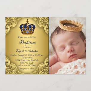Royal Blue Gold Prince Crown Taufe Einladung