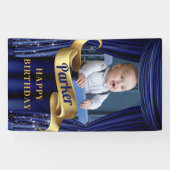 Royal Blue Gold Prince Foto Happy Birthday Banner (Horizontal)