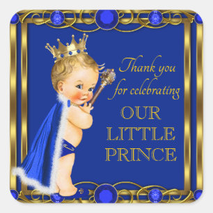 Royal Blue Gold Prince Jewel Baby Shower Stickers