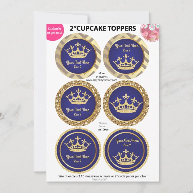 Royal Blue Gold Prince, King Cupcake Toppers (Vorderseite)