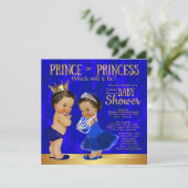 Royal Blue Gold Prince Princess Gender Reveal Einladung (Stehend Vorderseite)
