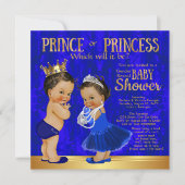 Royal Blue Gold Prince Princess Gender Reveal Einladung (Vorderseite)