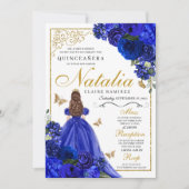 Royal Blue Gold Princess & Butterflies Quinceañera Einladung (Vorderseite)