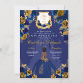 Royal Blue & Gold Princess Castle Quinceañera Einladung (Vorderseite)